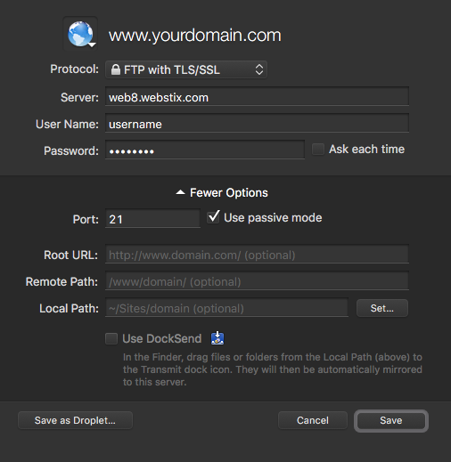 FTP Server Settings Screen