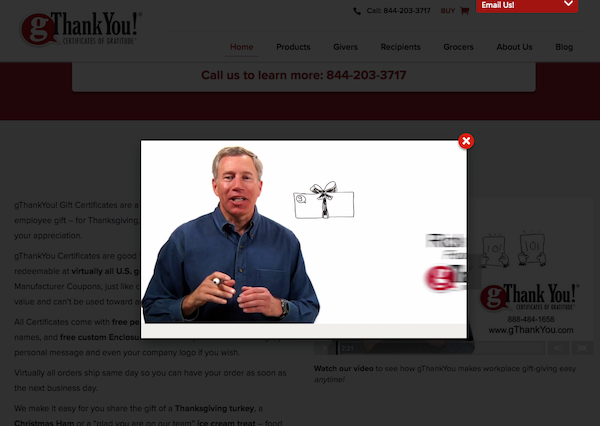 gThankYou website with video player