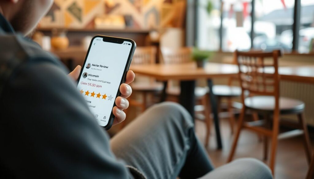Customer leaving a positive review for a Wisconsin small business on Google