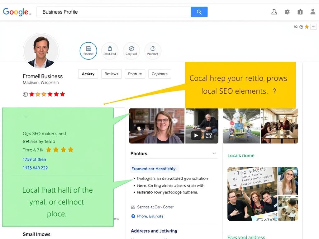Google My Business profile optimization for a Madison, WI small business showing SEO for my website implementation